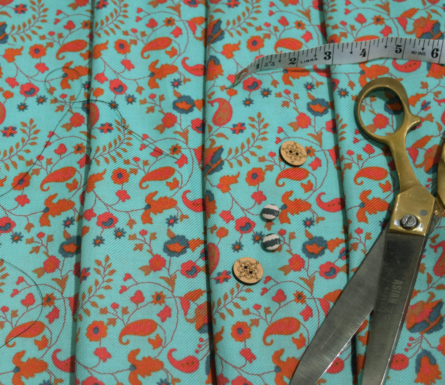 Paisley Pattern Digital Printed Pure Pashmina Fabric Available in Teal , Grey , Mustard and Pink