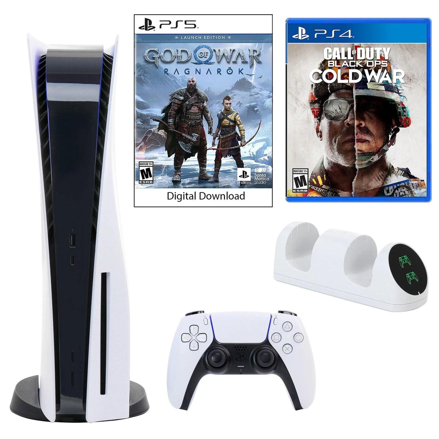Play Station 5 Core Console with God of War: Ragnarok with Dual Charger and Call of Duty: Black Ops Cold War