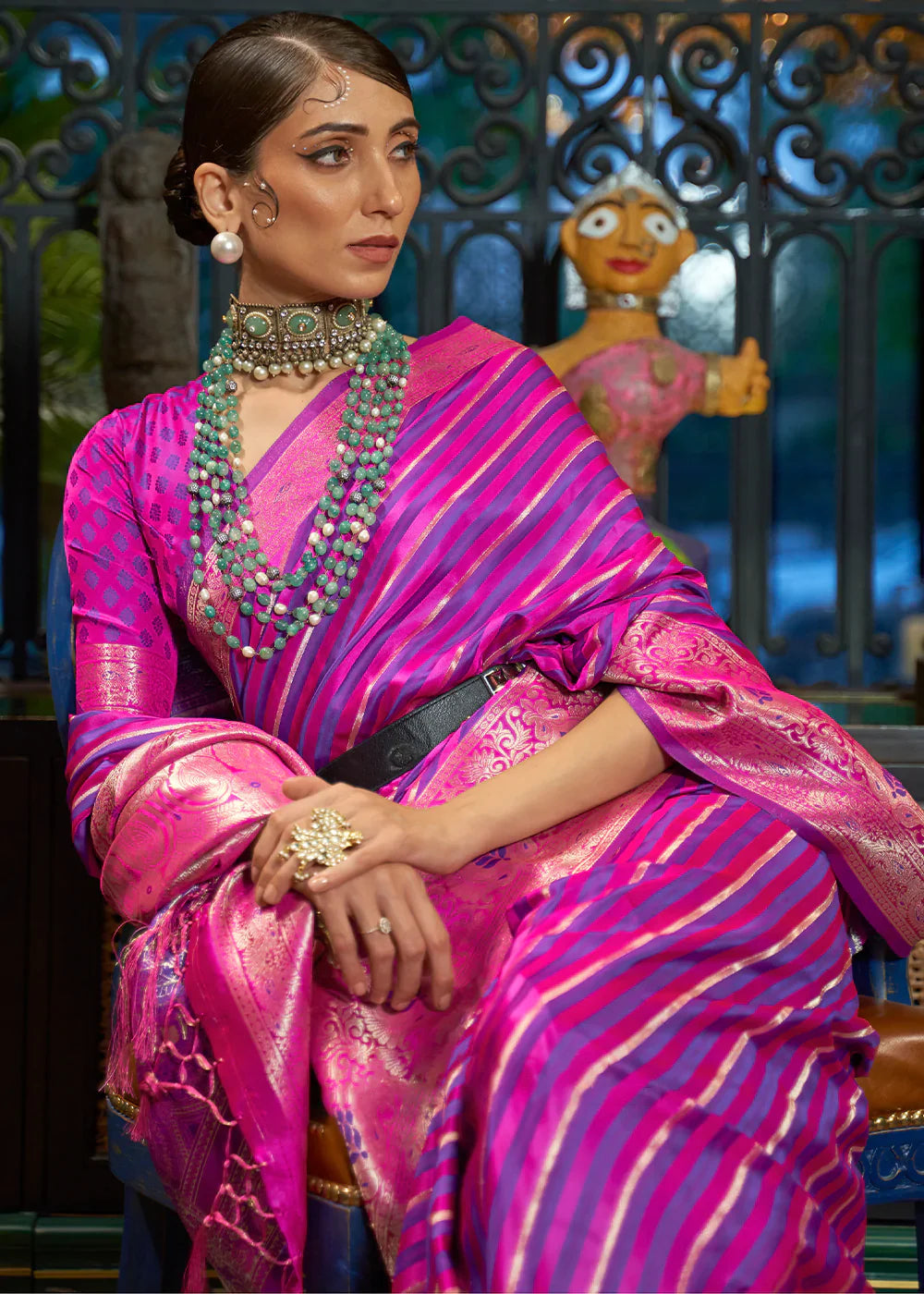 Fandango Purple Zari Woven Satin Silk Saree