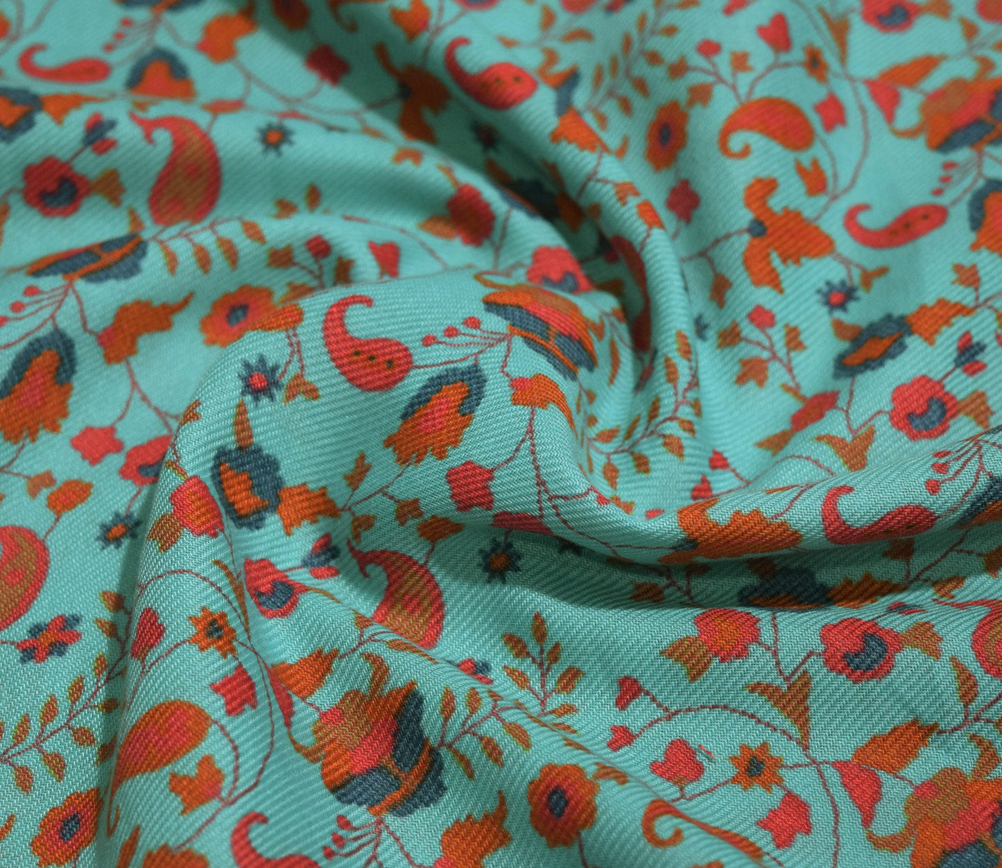 Paisley Pattern Digital Printed Pure Pashmina Fabric Available in Teal , Grey , Mustard and Pink