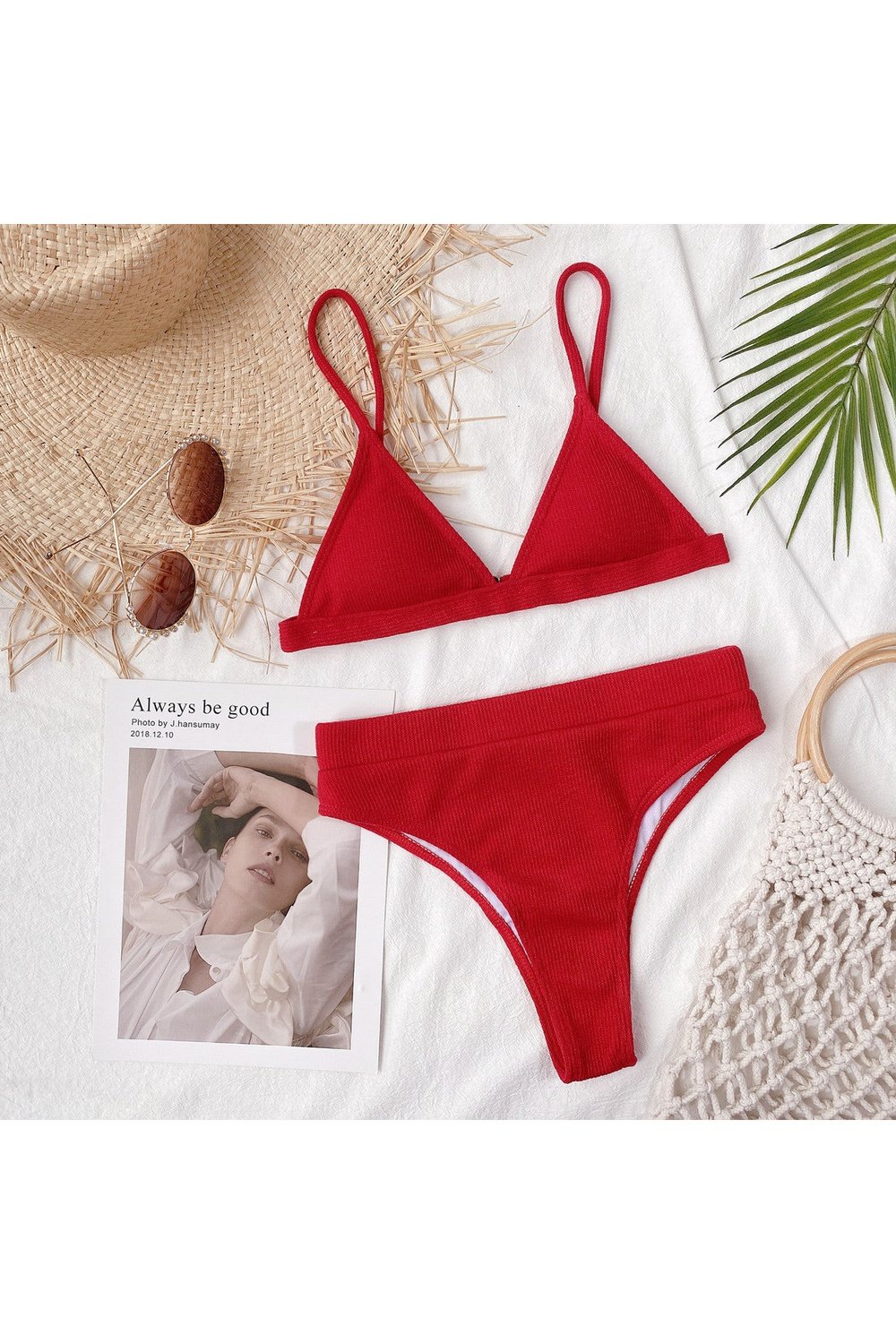 Spaghetti Strap Ribbed Bikini Set