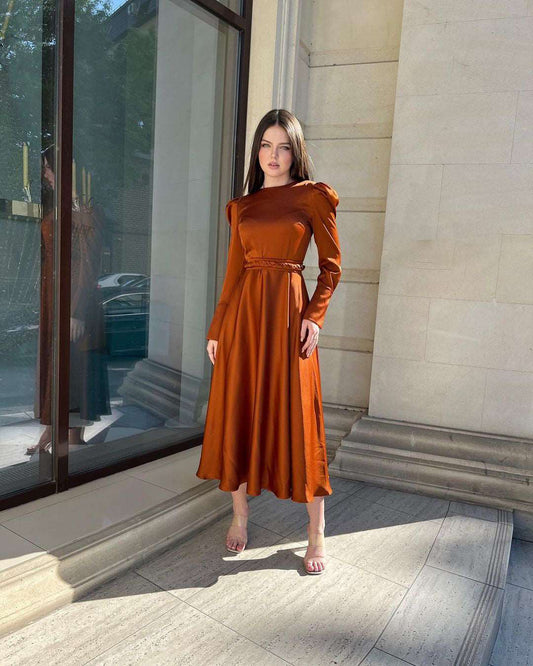 Mariana Copper Rust Long-Sleeved Maxi Dress