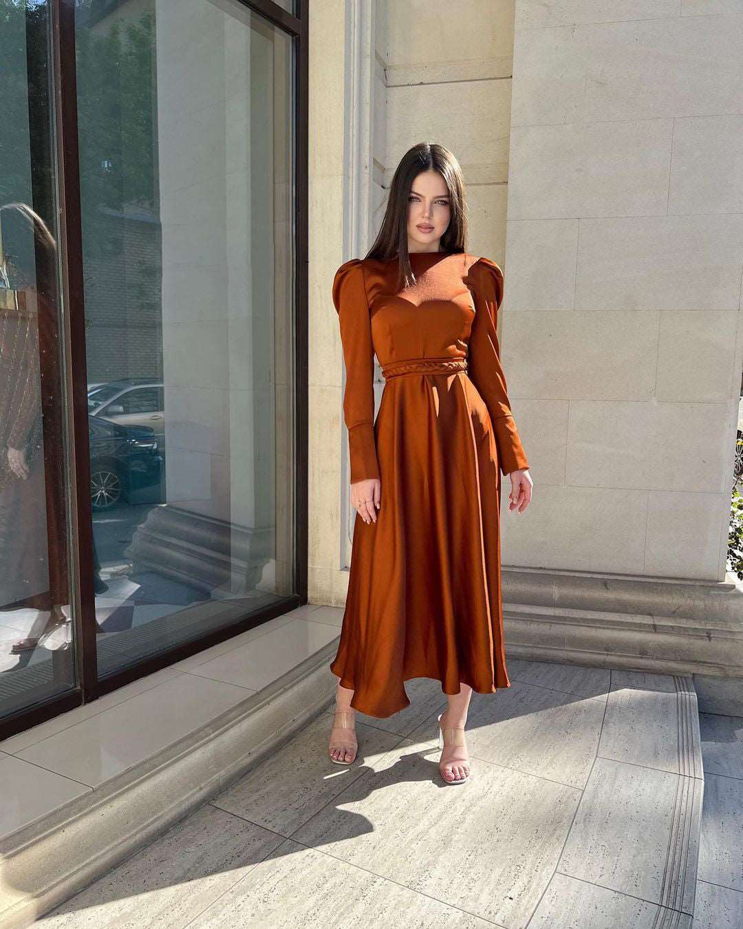 Mariana Copper Rust Long-Sleeved Maxi Dress