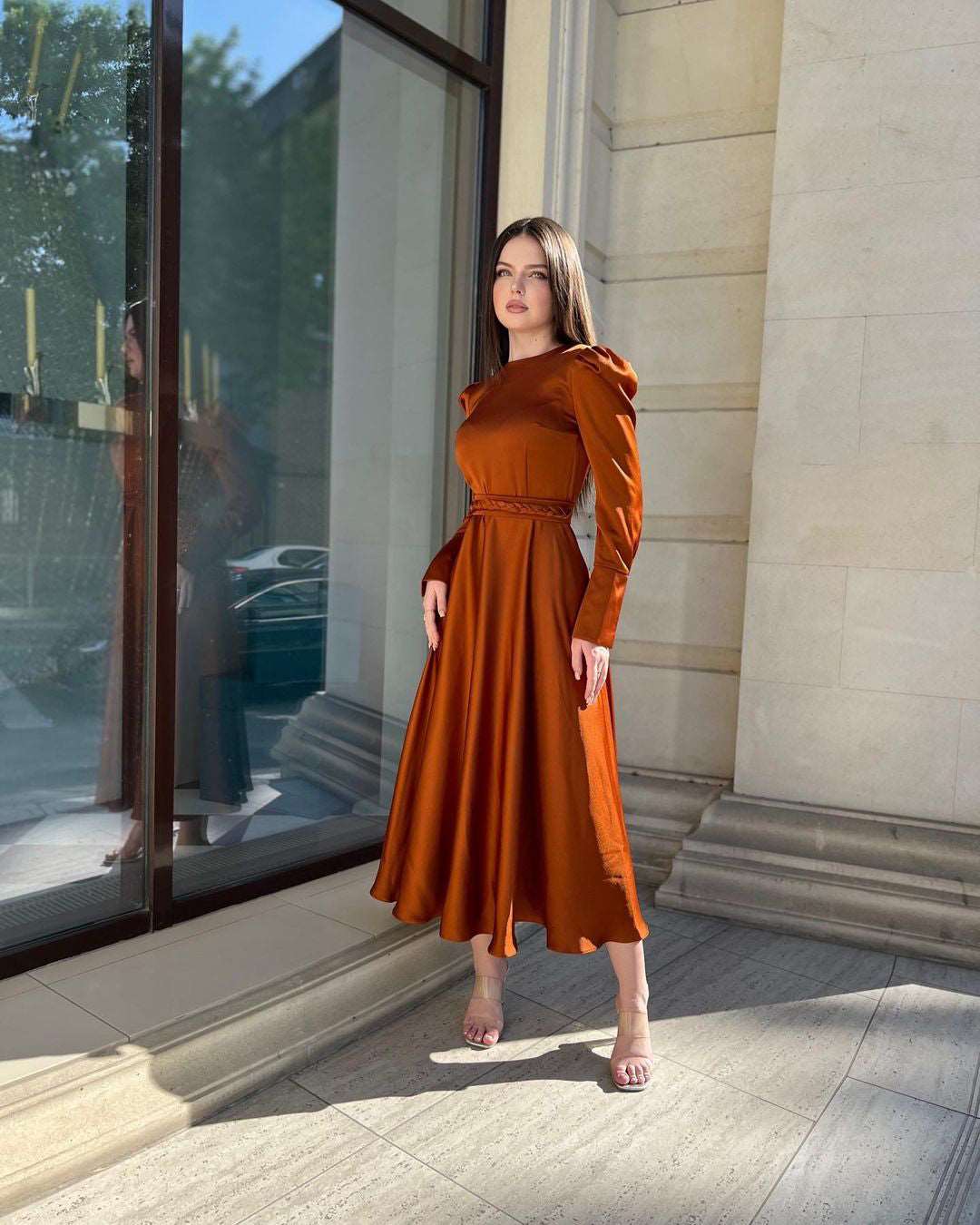 Mariana Copper Rust Long-Sleeved Maxi Dress