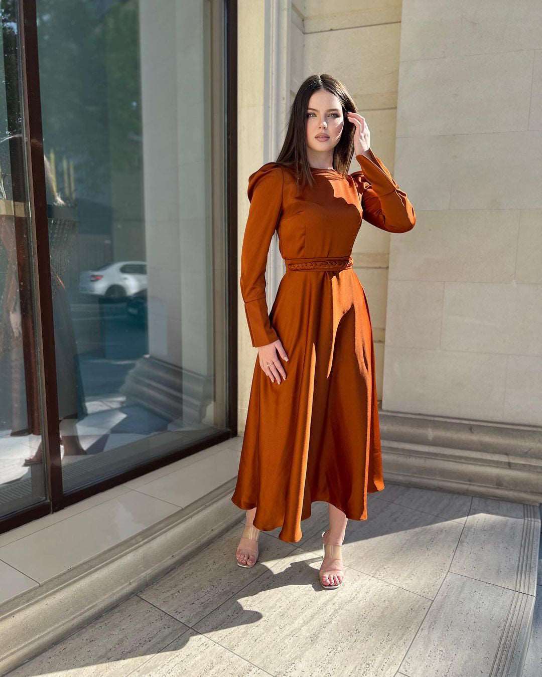 Mariana Copper Rust Long-Sleeved Maxi Dress
