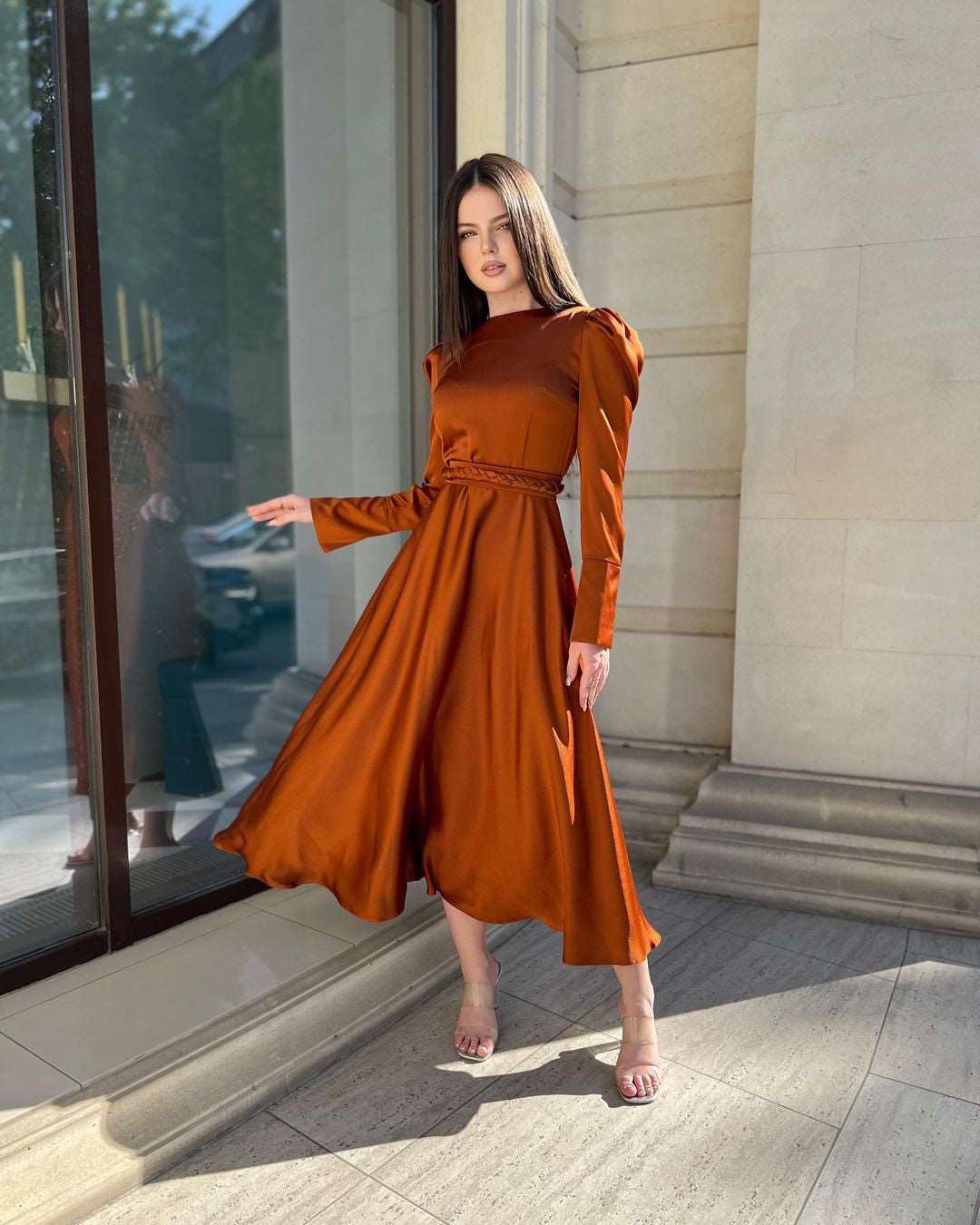 Mariana Copper Rust Long-Sleeved Maxi Dress