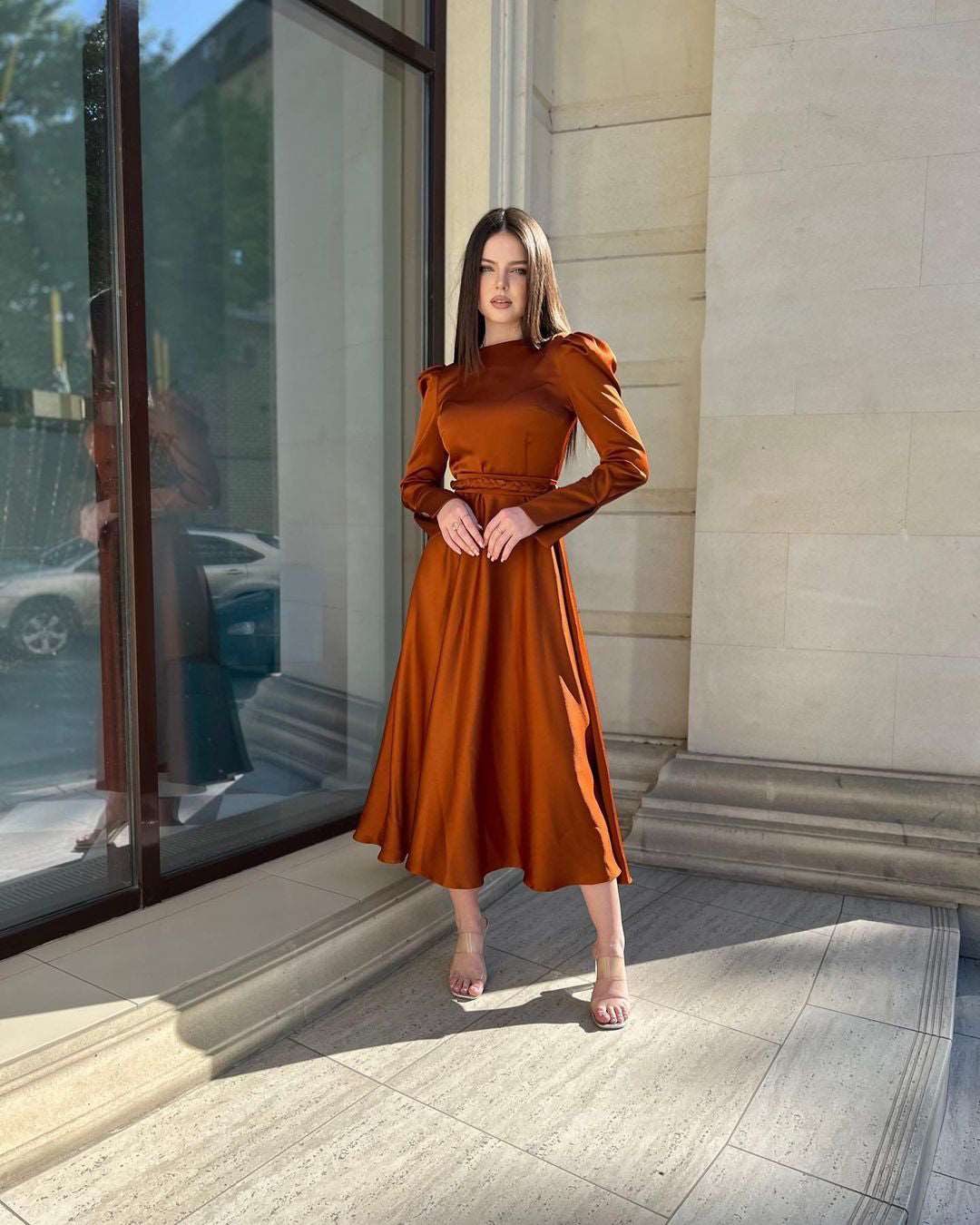 Mariana Copper Rust Long-Sleeved Maxi Dress
