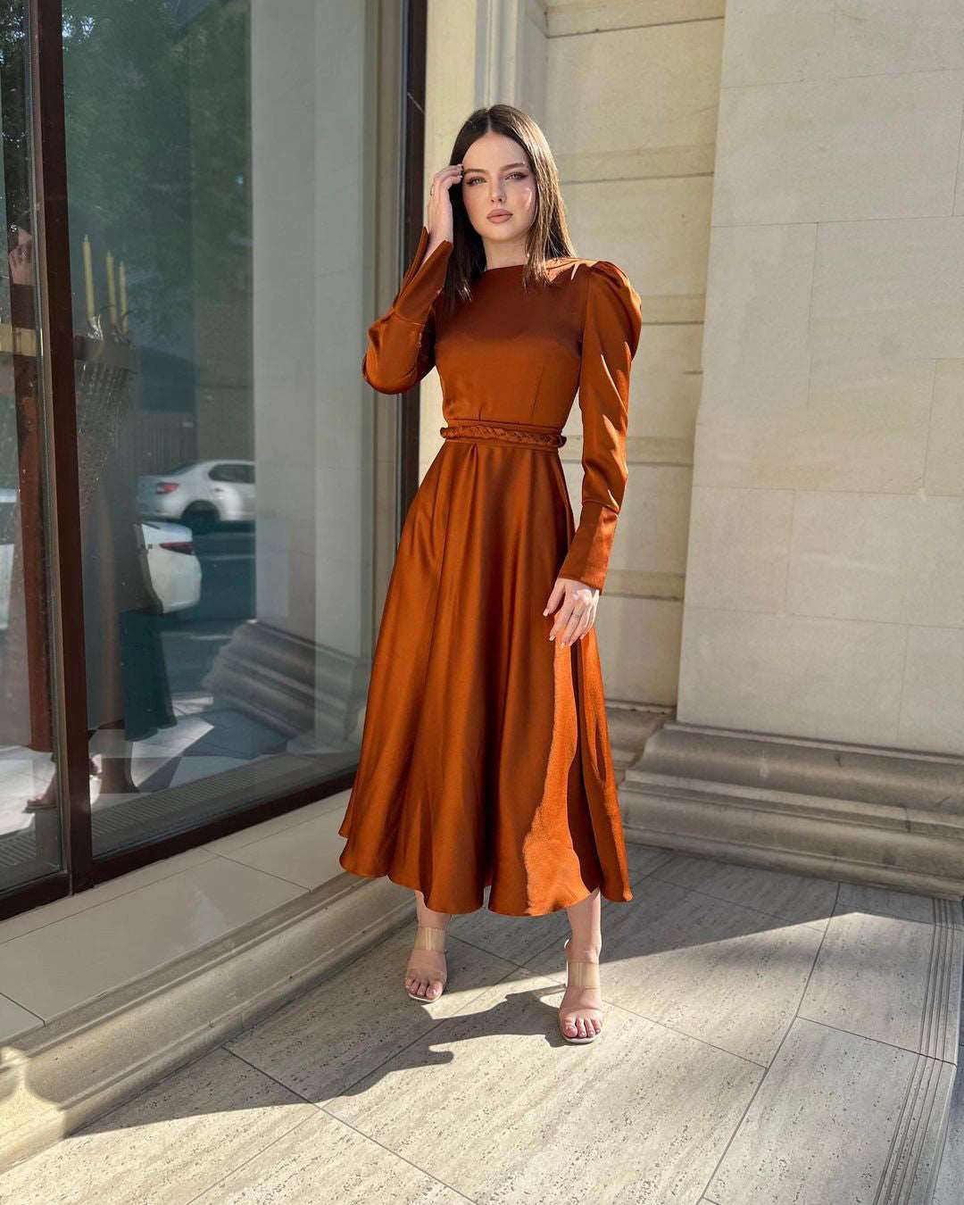 Mariana Copper Rust Long-Sleeved Maxi Dress