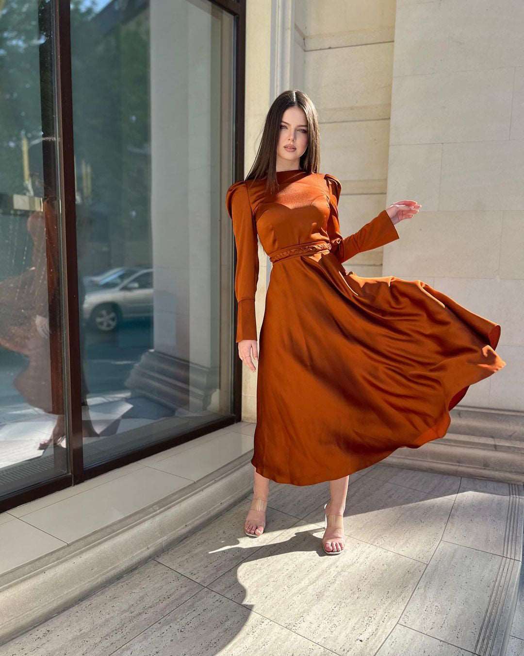 Mariana Copper Rust Long-Sleeved Maxi Dress