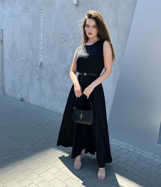 Bianca Jet black Sleeveless Midi Dress