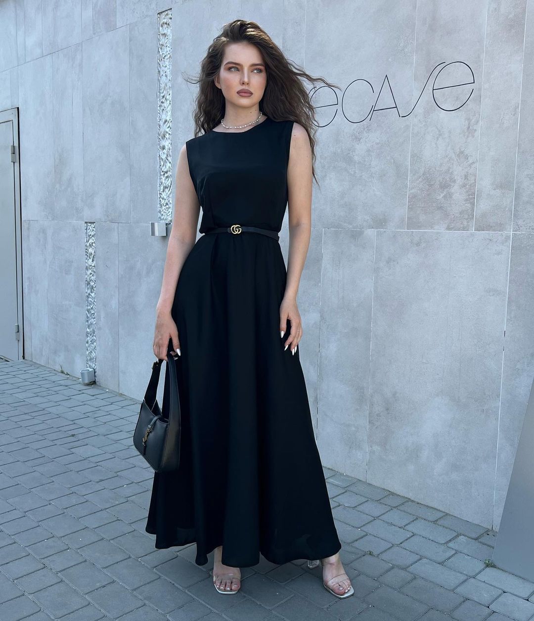 Bianca Jet black Sleeveless Midi Dress