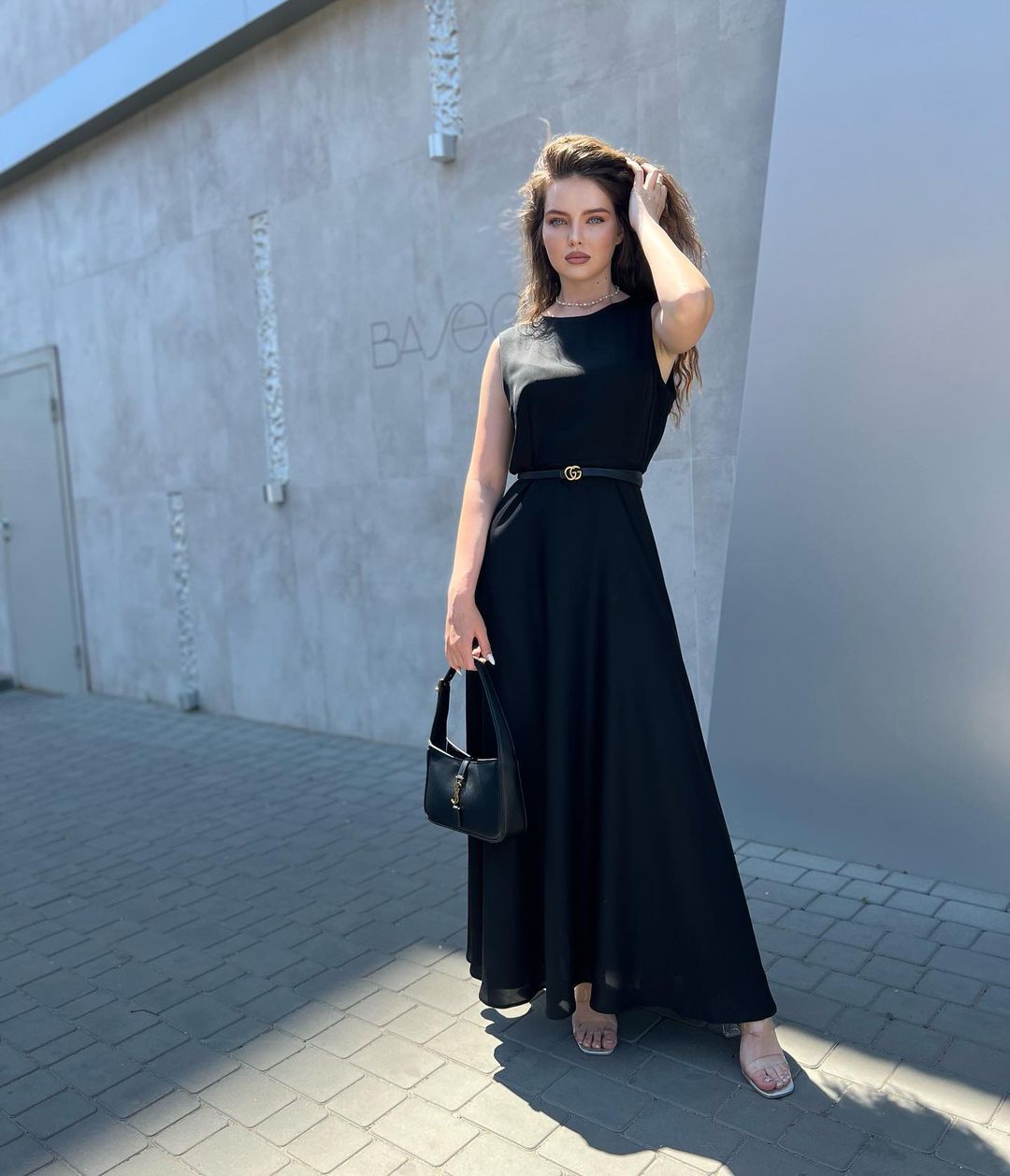 Bianca Jet black Sleeveless Midi Dress