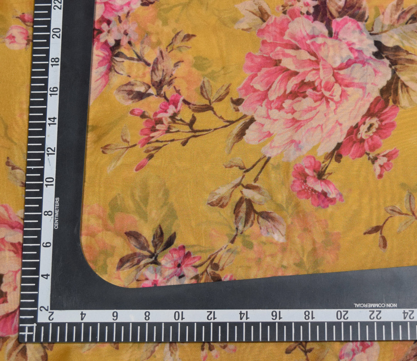 Floral Digital Printed Organza Fabric Available in Yellow and Teal Blue