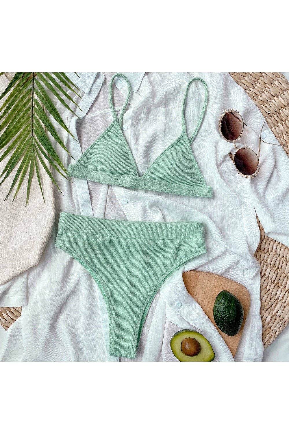 Spaghetti Strap Ribbed Bikini Set
