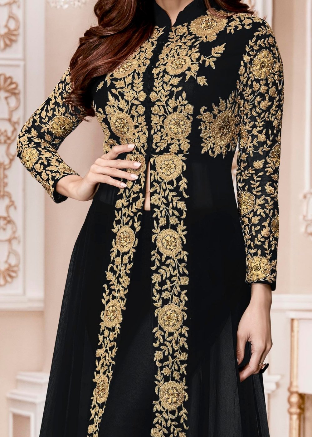 Midnight Black Georgette Embroidered Anarkali Suit