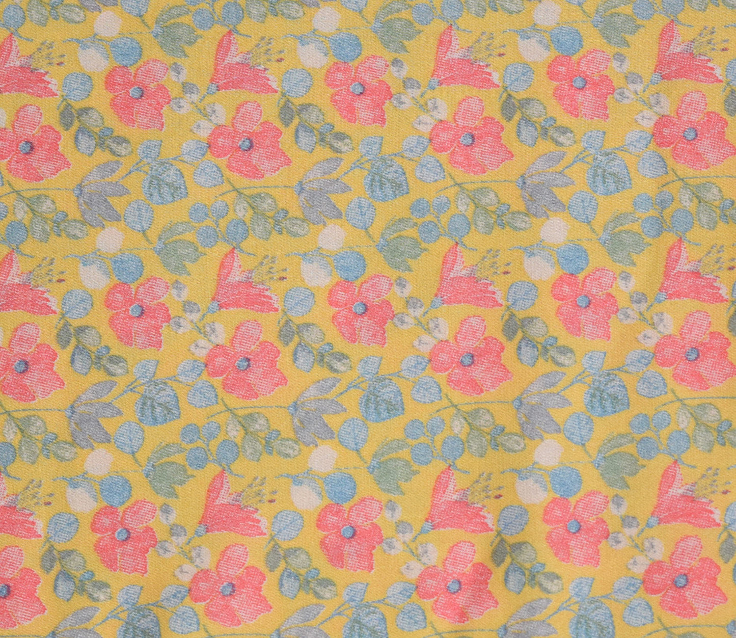 Floral Pattern Screen Printed Cotton Satin Fabric Available in Blue , Yellow, Peach and Grey