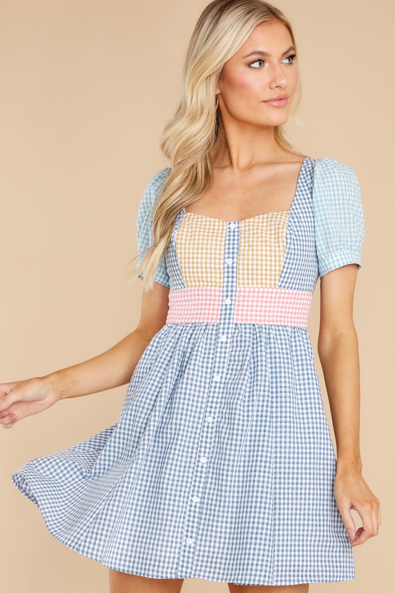 Sweet Wishes Blue Colorblock Gingham Dress