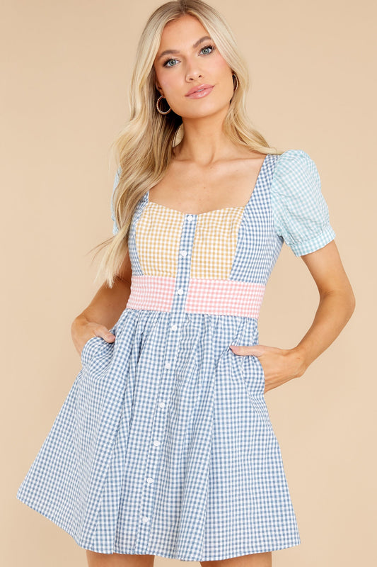 Sweet Wishes Blue Colorblock Gingham Dress