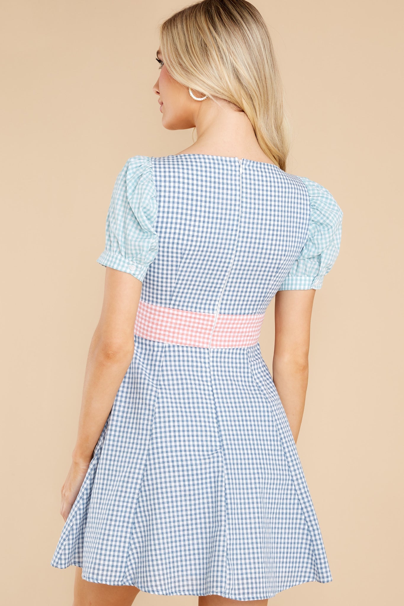 Sweet Wishes Blue Colorblock Gingham Dress