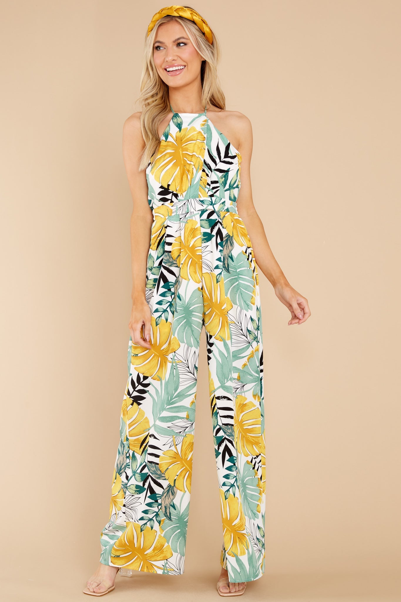 A New Leaf White Multi Tropical Print Jumpsuit