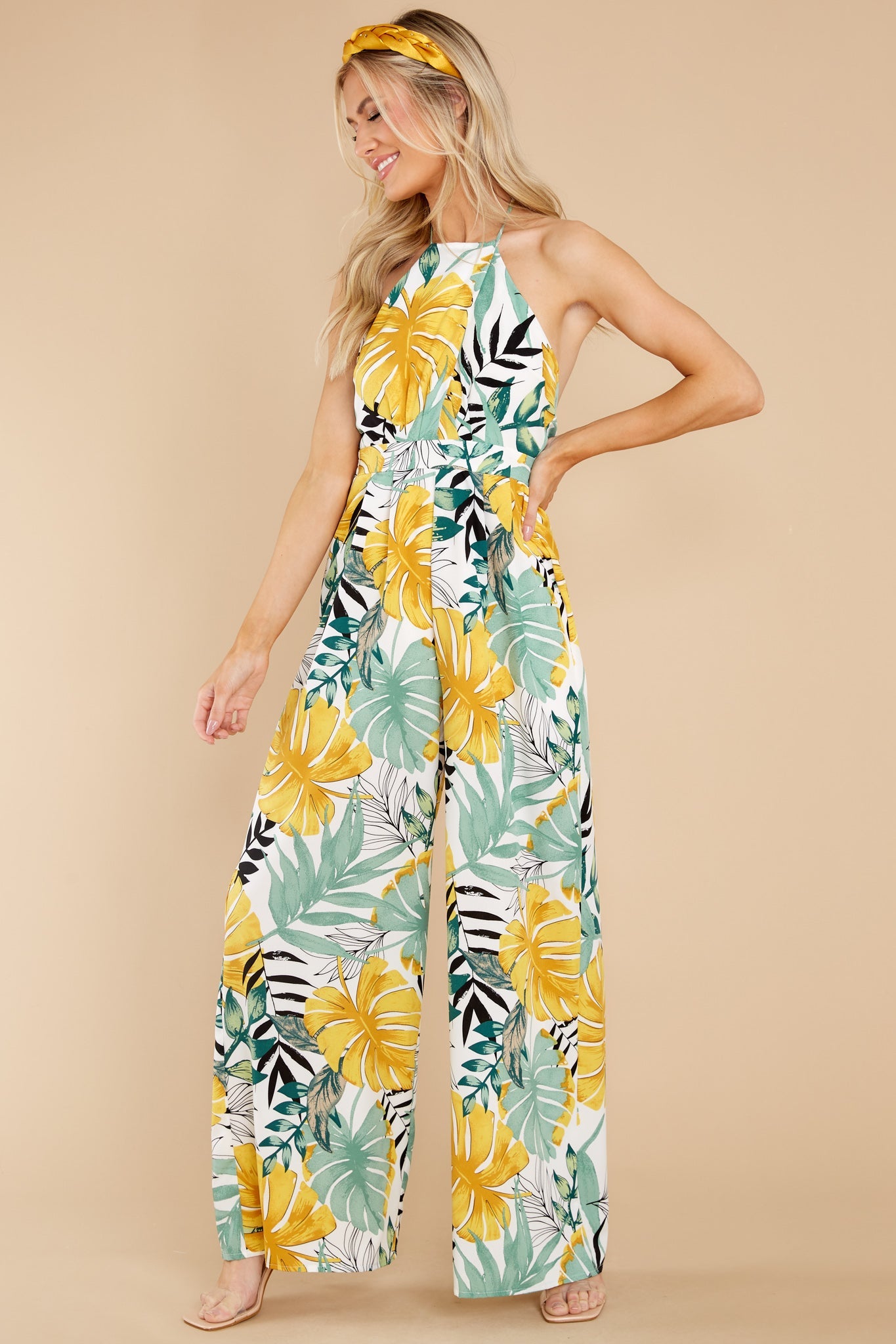 A New Leaf White Multi Tropical Print Jumpsuit