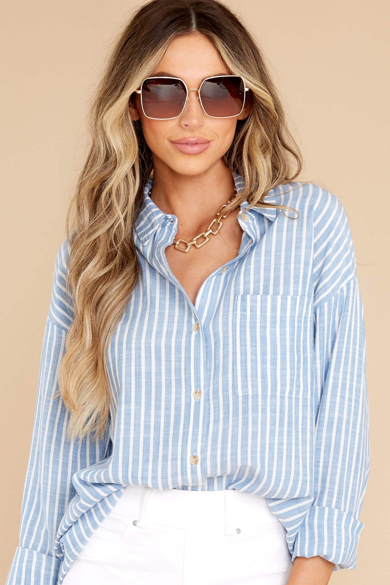 Beach Day Breeze Blue Stripe Top