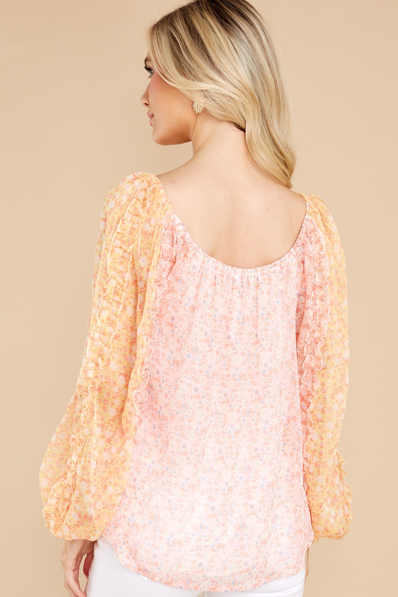 My Heart Blooms Peach And Yellow Floral Top
