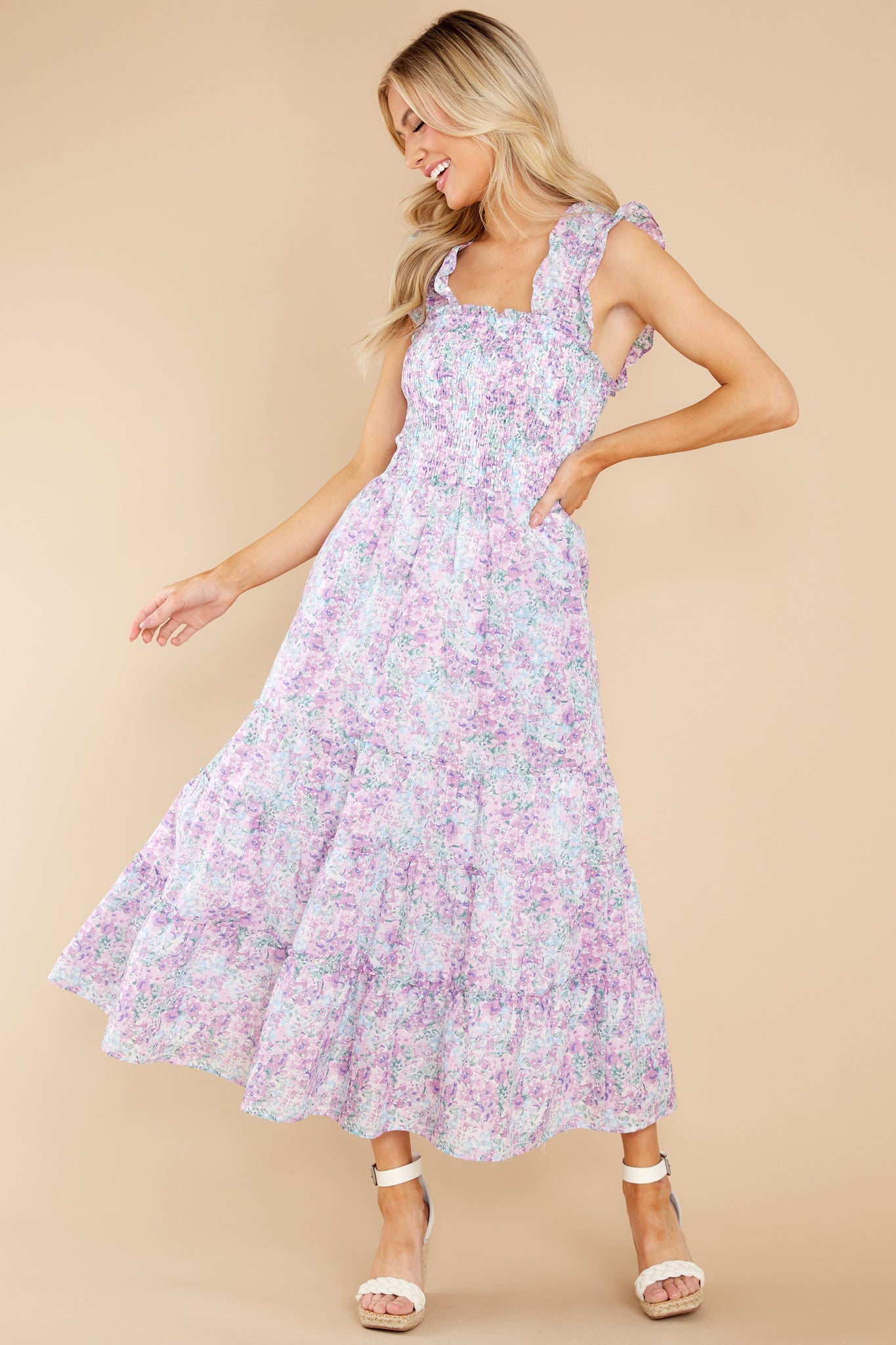 Always Daydreaming Lavender Floral Print Midi Dress
