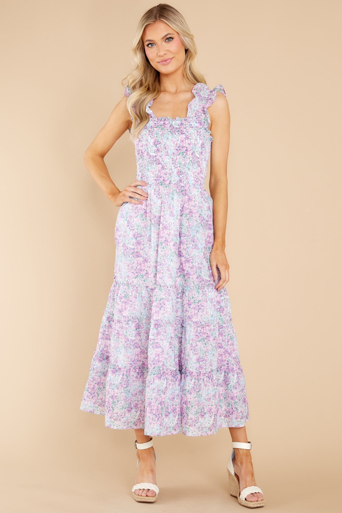Always Daydreaming Lavender Floral Print Midi Dress