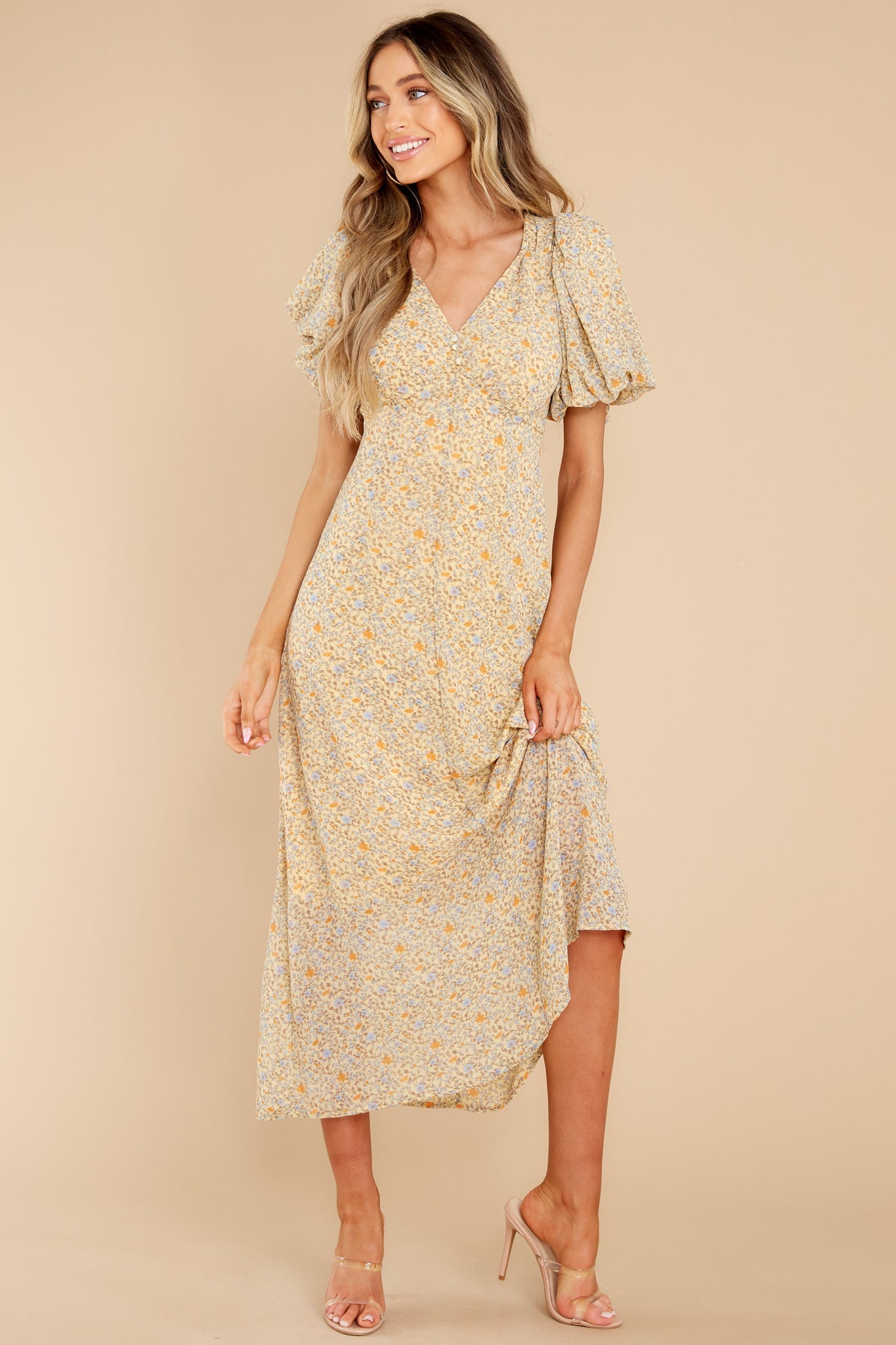 For Love's Sake Yellow Floral Print Midi Dress
