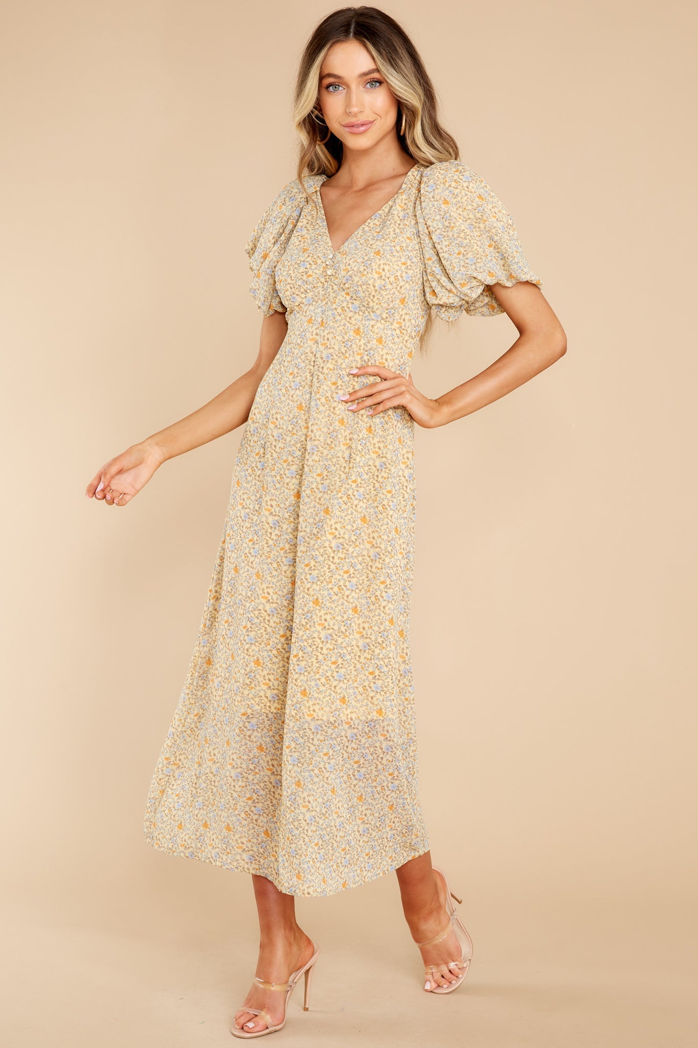 For Love's Sake Yellow Floral Print Midi Dress
