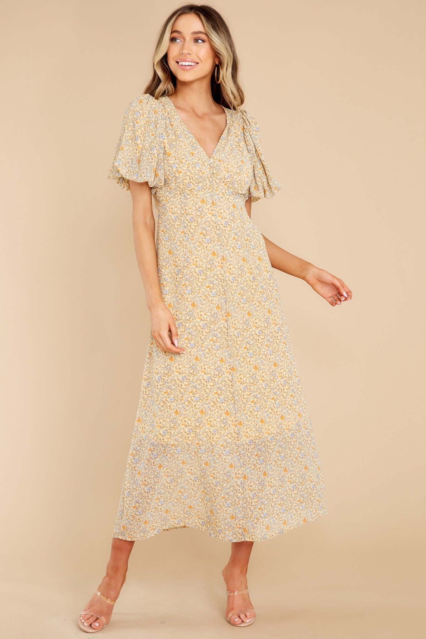 For Love's Sake Yellow Floral Print Midi Dress