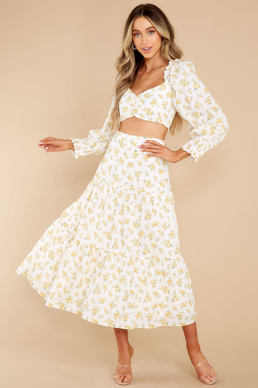 In Your Arms White And Yellow Floral Print Top