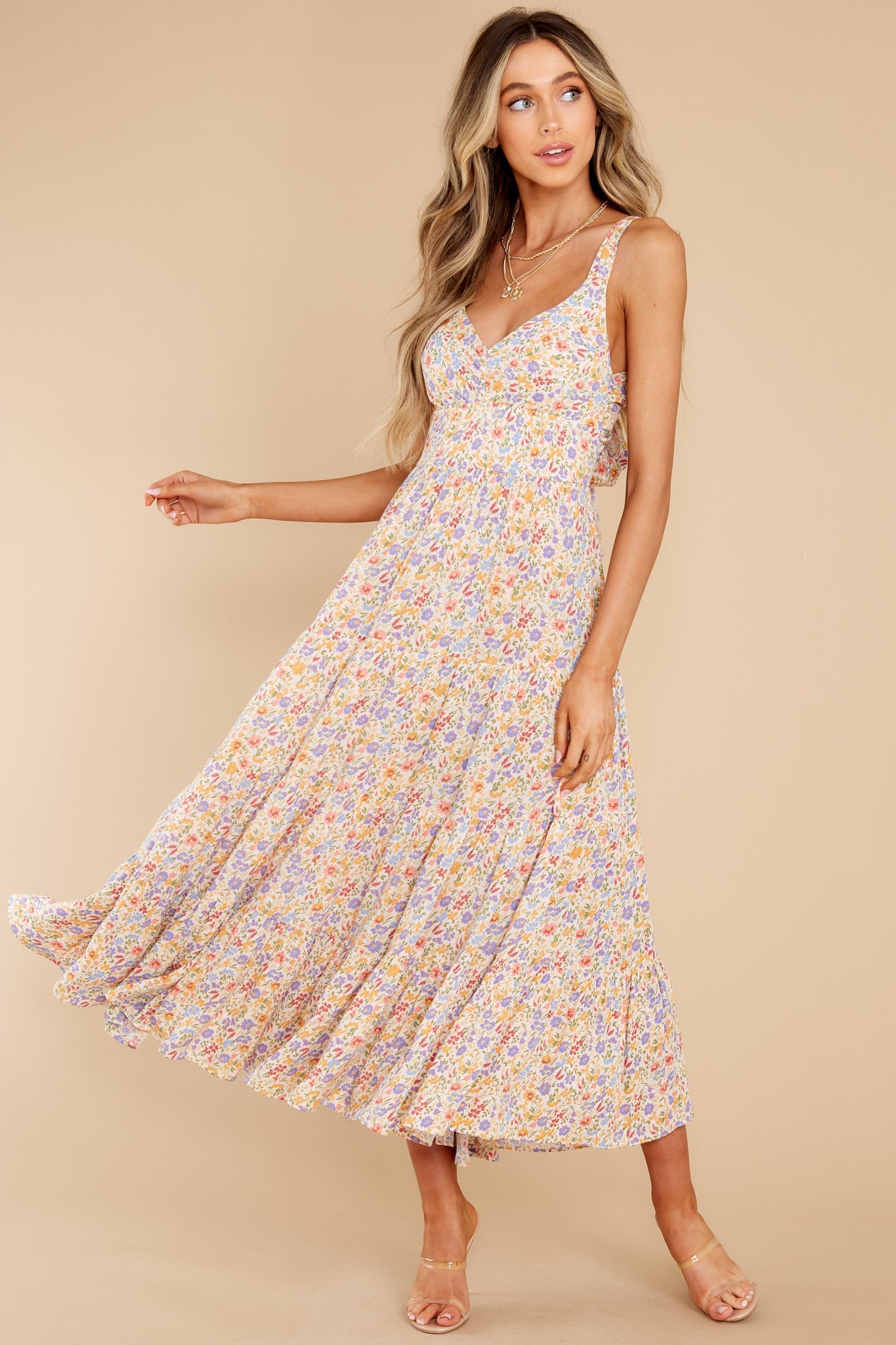 Mystic Gardens Ivory Multi Floral Print Maxi Dress