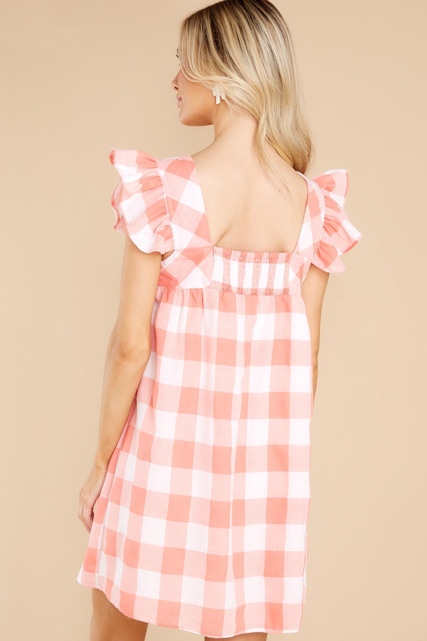 Travel Light Peach Gingham Dress