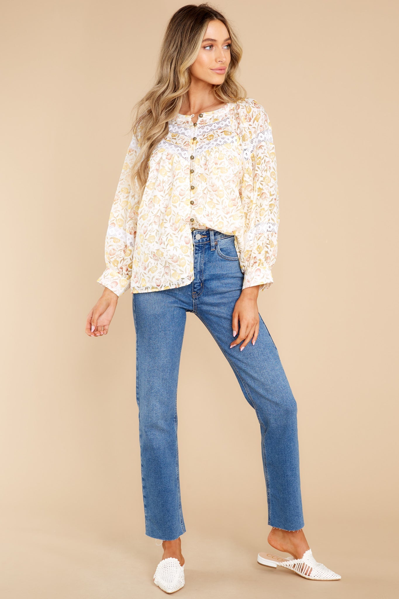 Touch Of Tulips Light Yellow Floral Top