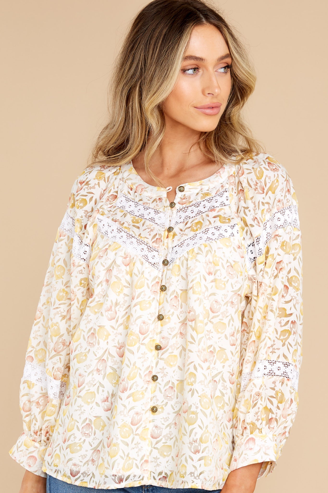 Touch Of Tulips Light Yellow Floral Top