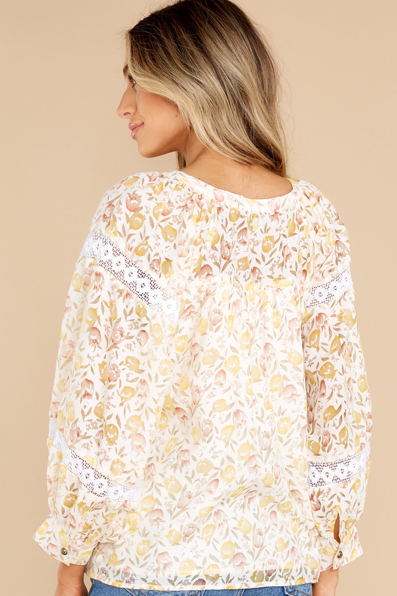 Touch Of Tulips Light Yellow Floral Top