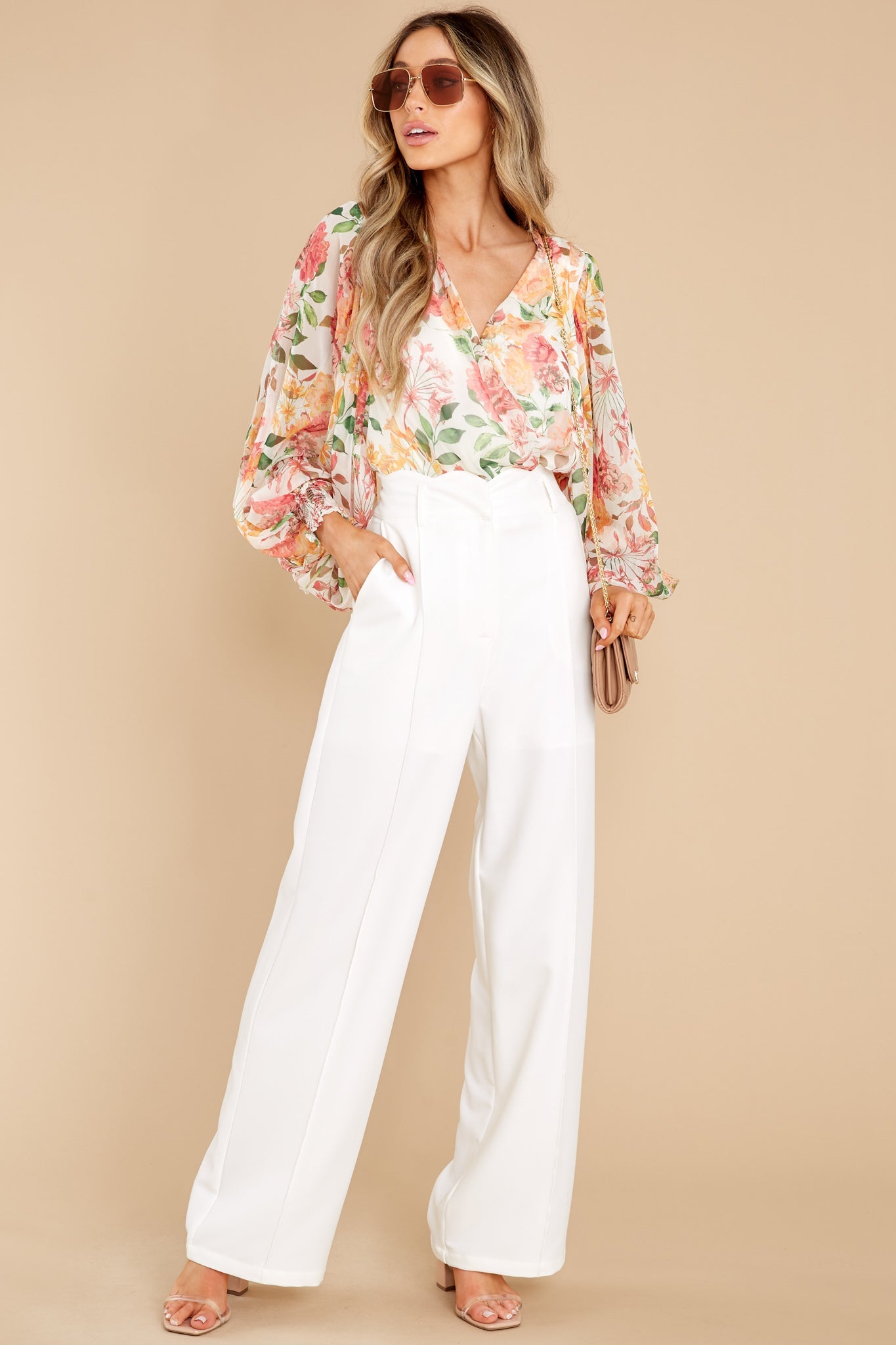 Aspiring Artist Ivory Multi Floral Print Bodysuit