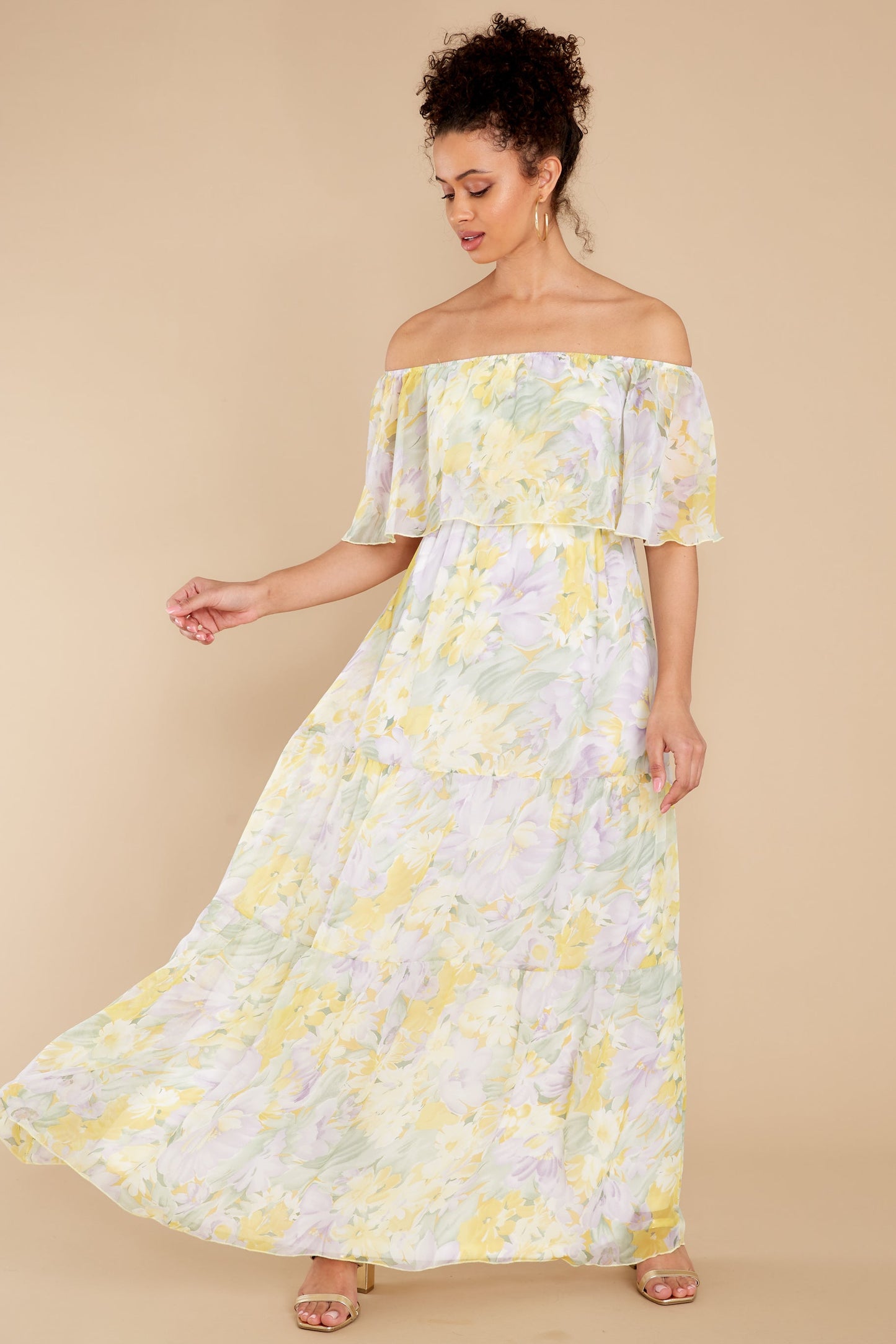 Washed Memories White And Yellow Floral Print Maxi Dress