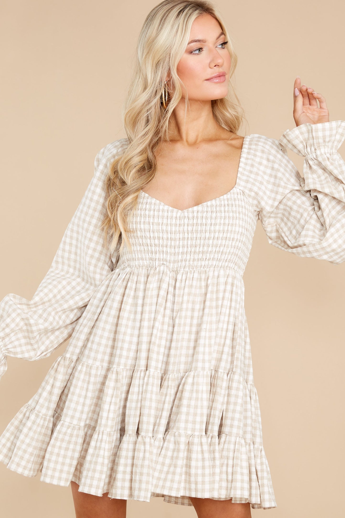 Mini Escape Beige Gingham Dress