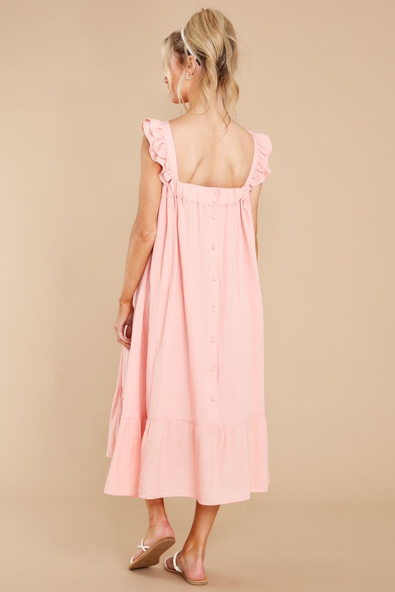 So You Hear Light Melon Midi Dress