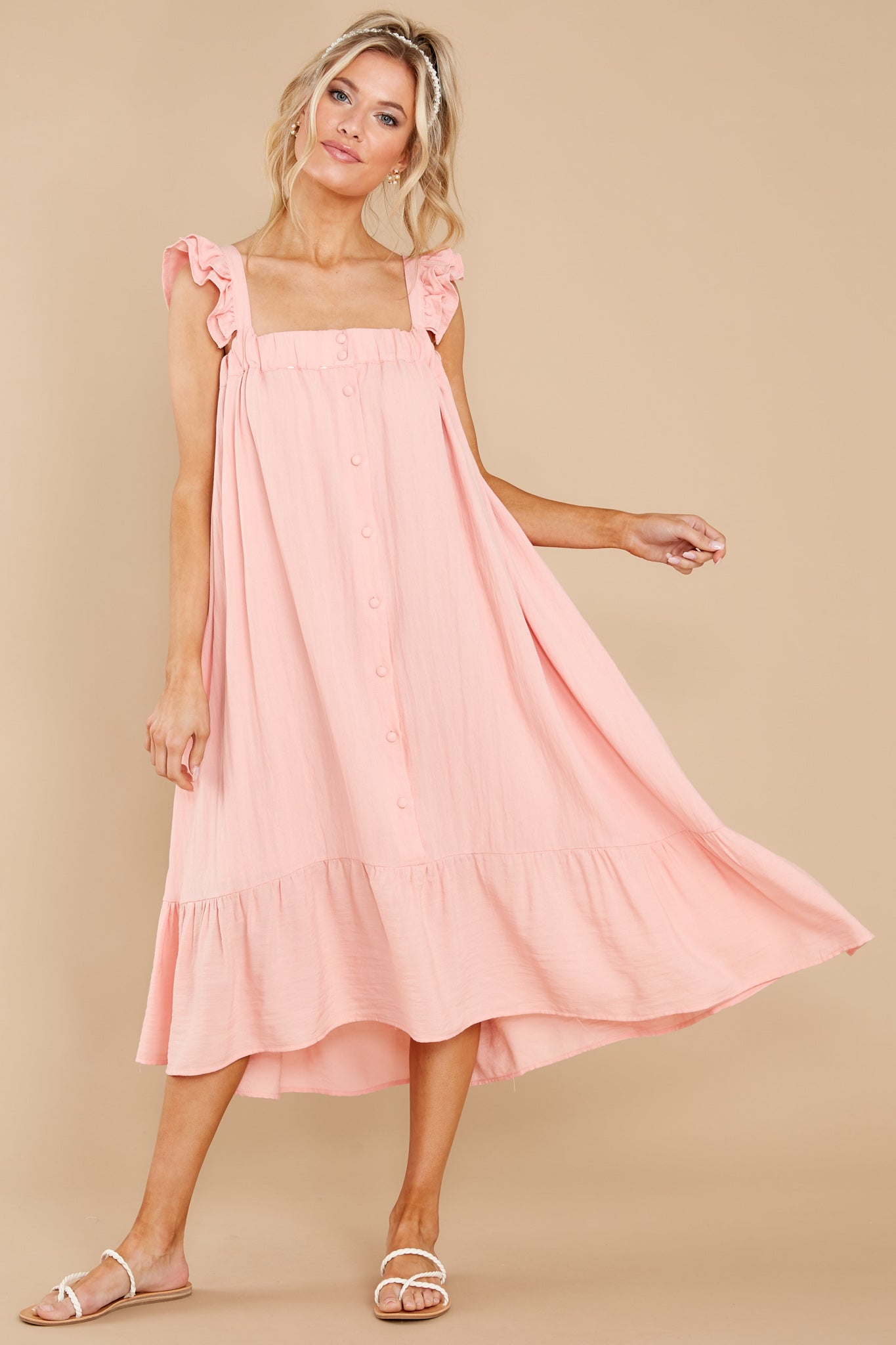 So You Hear Light Melon Midi Dress