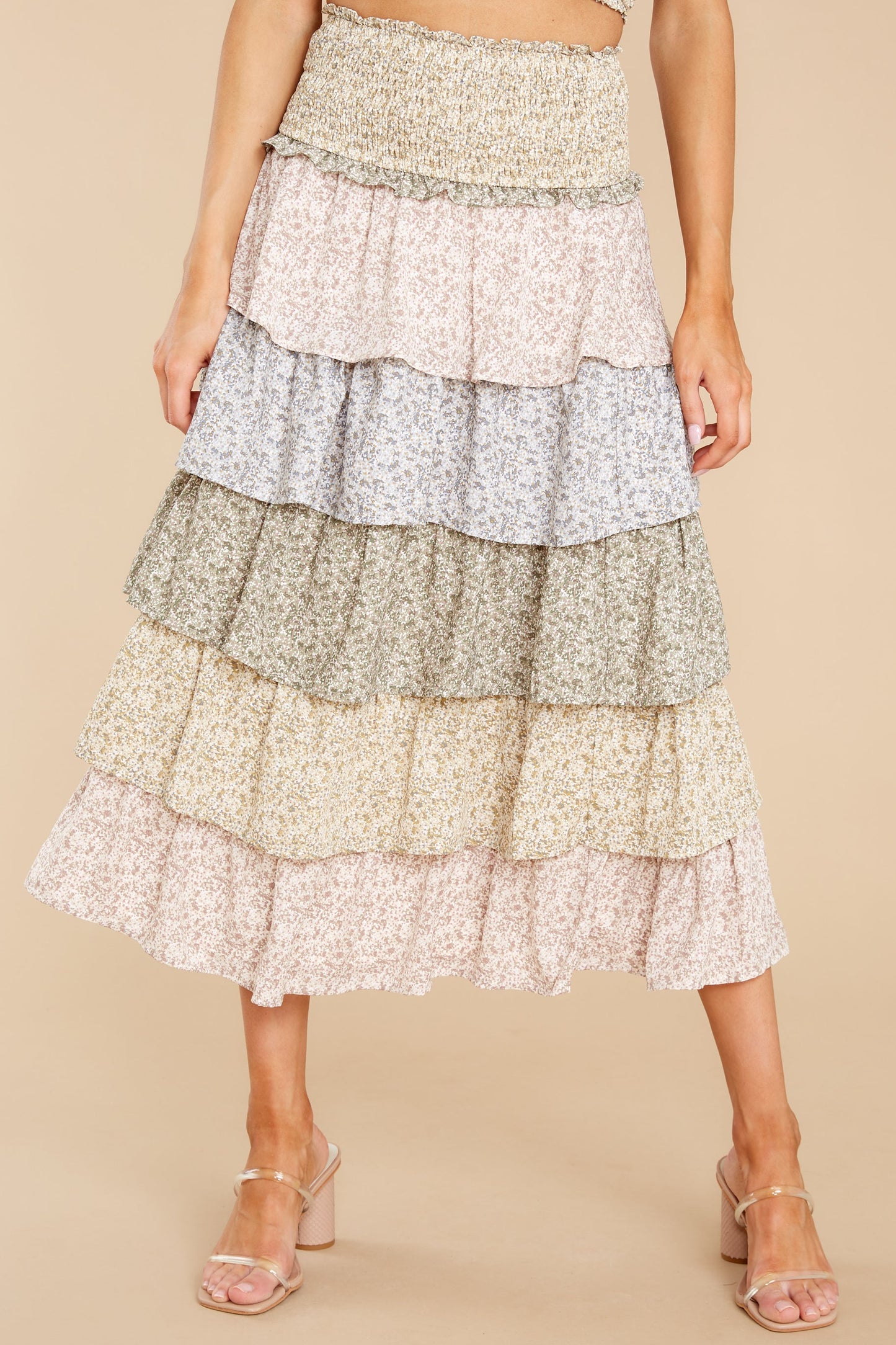 Splendid Look Olive Floral Print Skirt