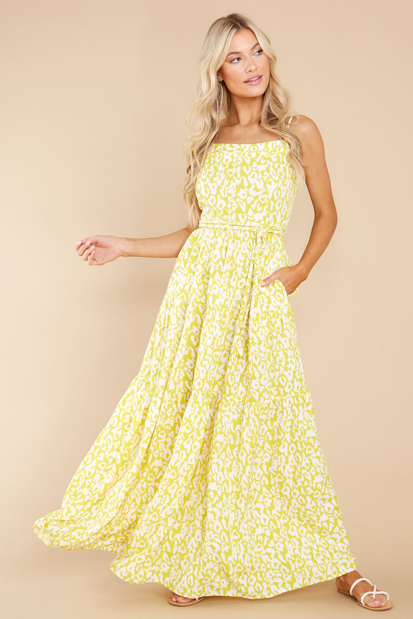 Wild Endeavors Yellow Leopard Print Maxi Dress