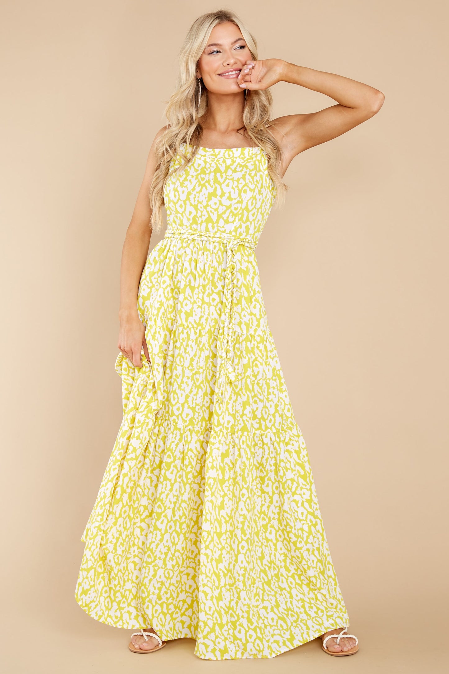 Wild Endeavors Yellow Leopard Print Maxi Dress