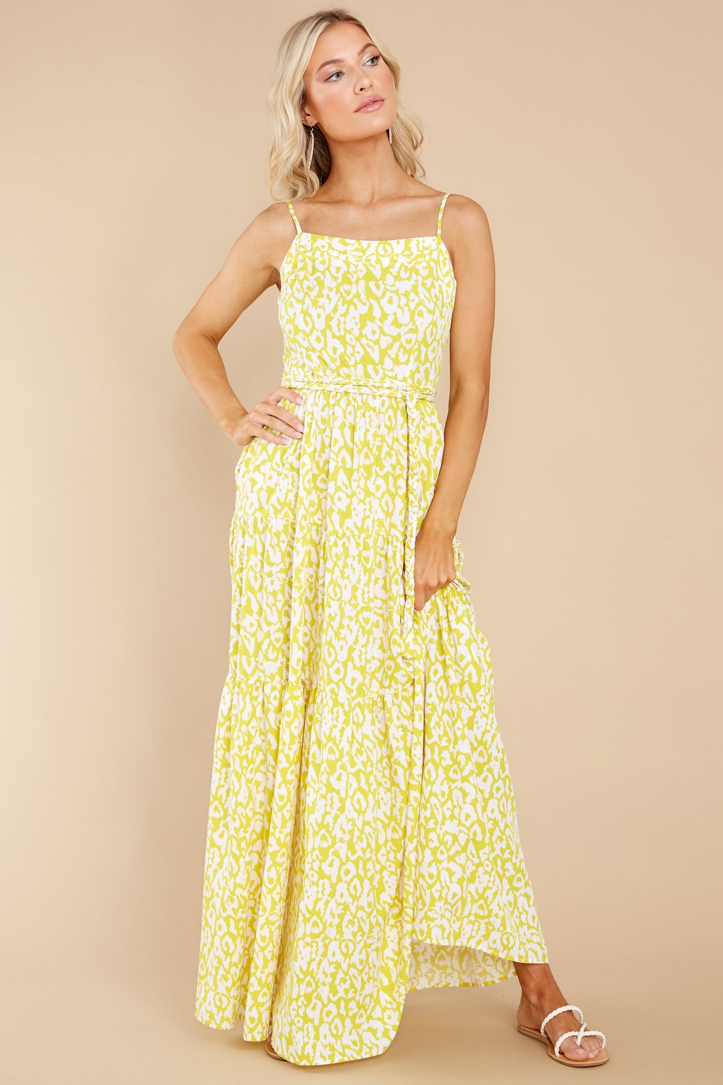 Wild Endeavors Yellow Leopard Print Maxi Dress