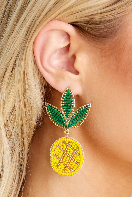 Sweet To The Core Yellow Beaded Earrings