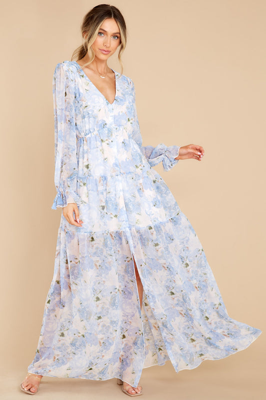 Everlasting Joy Blue Multi Floral Print Maxi Dress