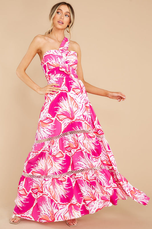 Elle Pink Shell Print Maxi Dress
